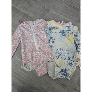 RuffleButts & Olivier London Girls Rash Guard Swimsuit Bundle 2T/3 Floral